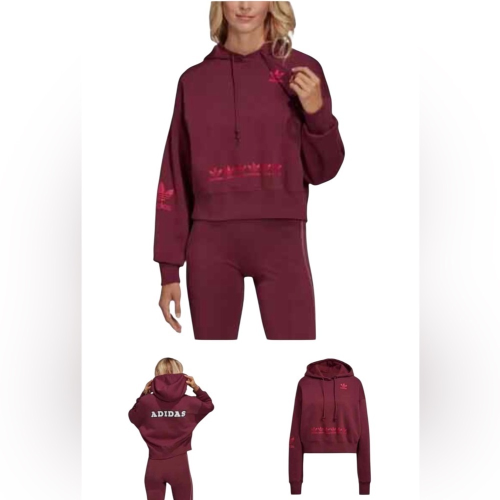 Adidas logo play Maroon Hoodie cropped xs